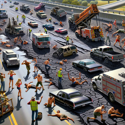 “Highway Melts Under Heat, Crews Return to Fix Mess. Traffic Chaos Ensues” funny news funny newz weird news